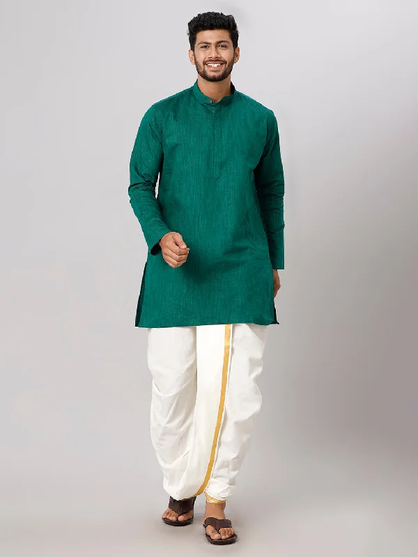 Men Medium Length Kurta with Cream Readymade Elastic Panchakacham Set FS5