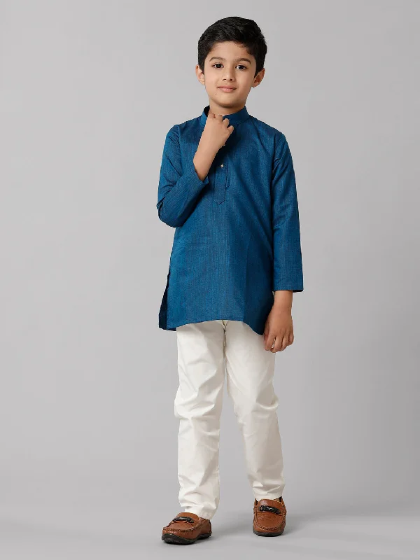 Boys Full Sleeves Navy Kurta with Cream Pyjama Pant Combo FS8