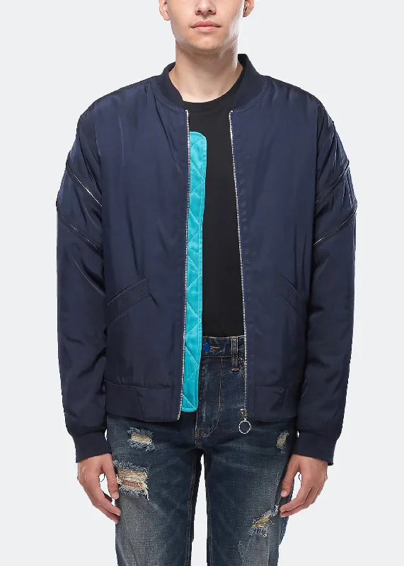 Konus Men's Bomber Jacket with Zipper Details in Navy