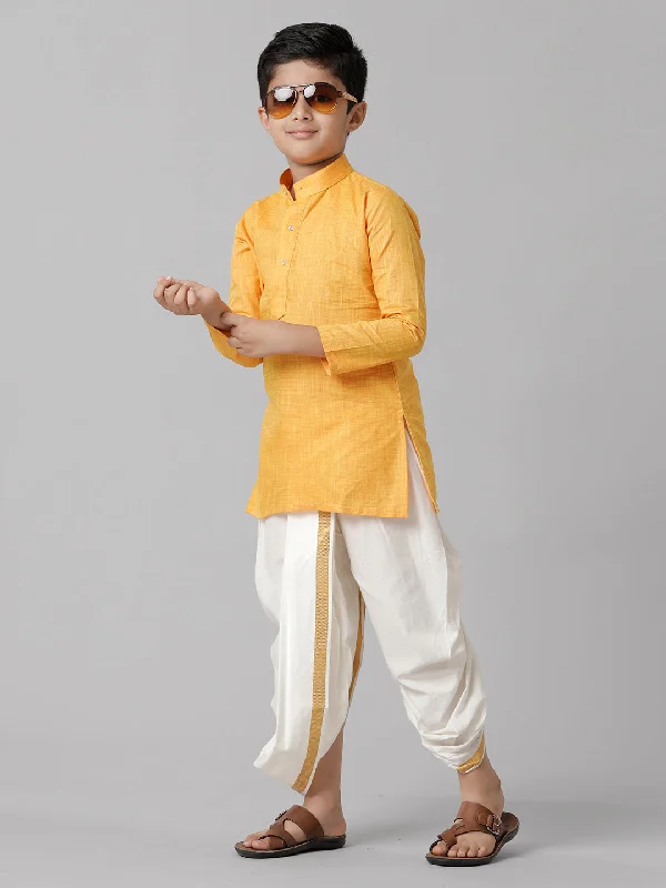 Boys Yellow Kurta with Cream Elastic Panchakacham Combo FS1