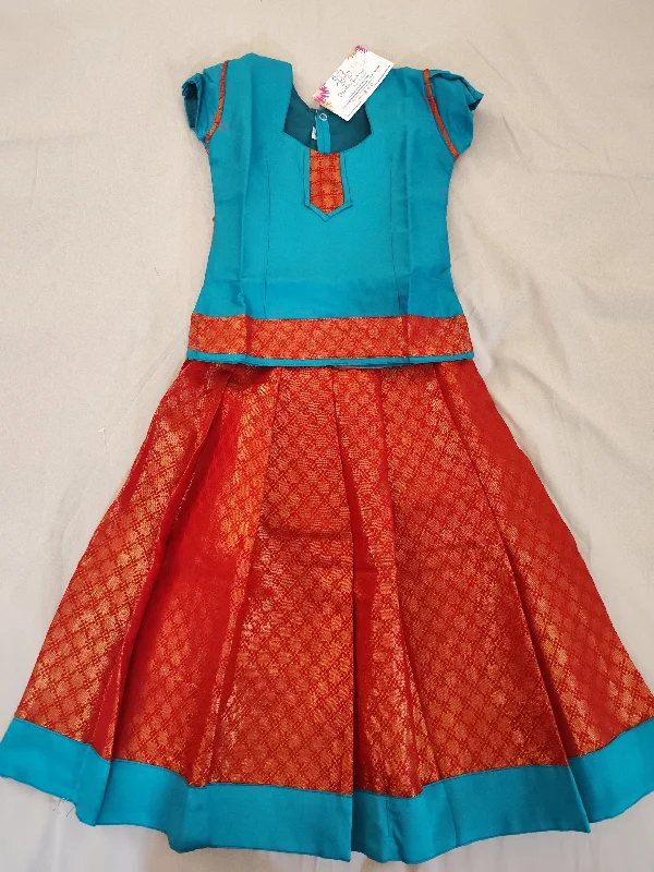 Fabulous Red Color Designer Silk Langa Set For Kids