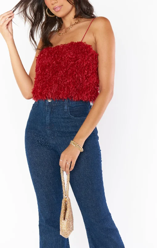 She Cute Top ~ Red Faux Feathers