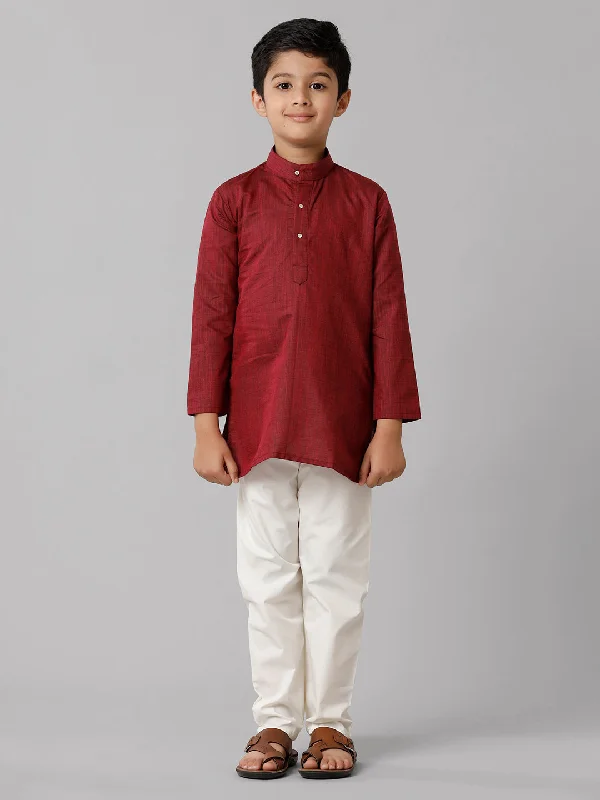 Boys Full Sleeves Maroon Kurta with Cream Pyjama Pant Combo FS7