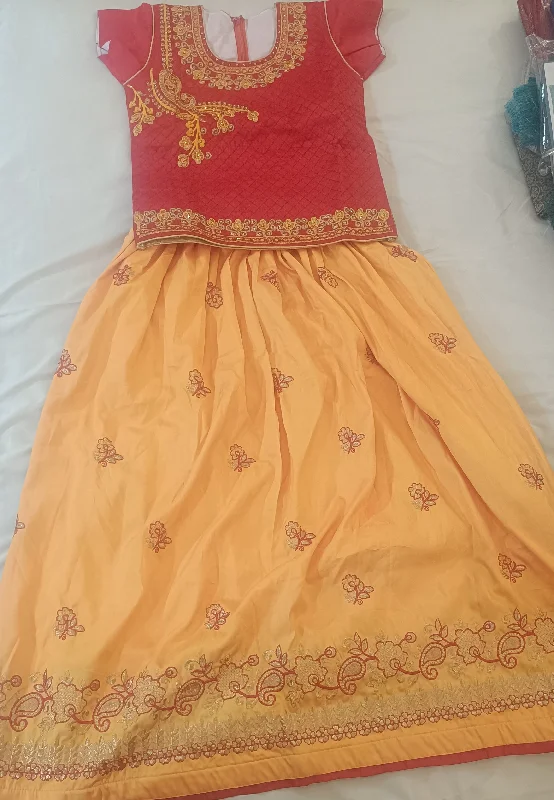 Beautiful Red And Yellow Stone Work Lehenga With Dupatta