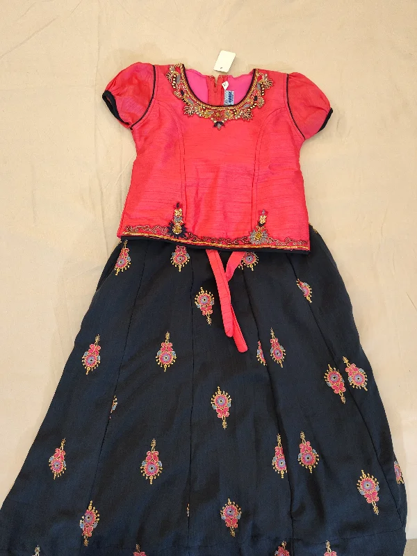 Alluring Pink And Navy Blue Langa Set