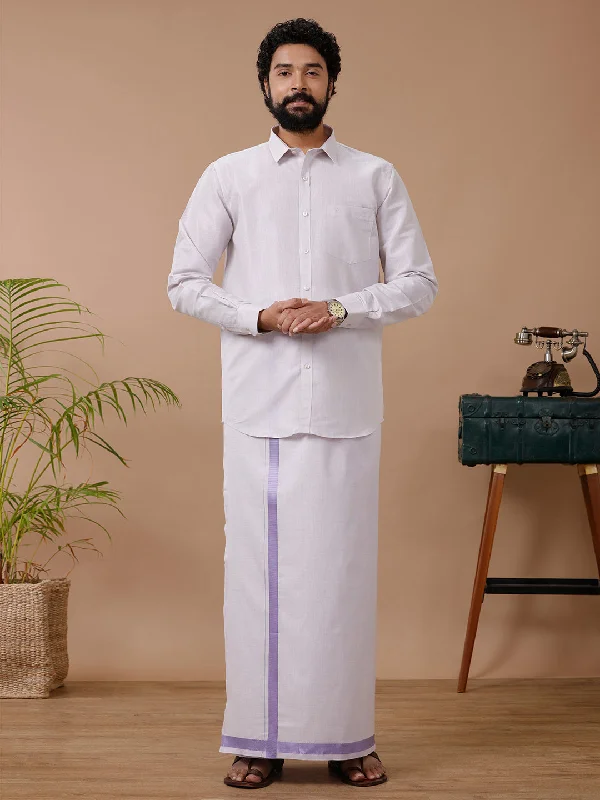 Men Tissue Lavender Dhoti & Full Sleeves Shirt Set