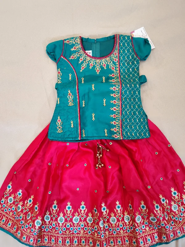 Gorgeous Pink And Teal Blue Langa Set With Dupatta