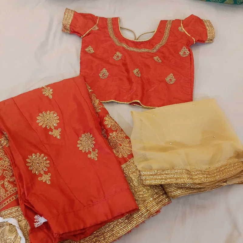 Gorgeous Orange Kids Lehenga Set With Embroidery