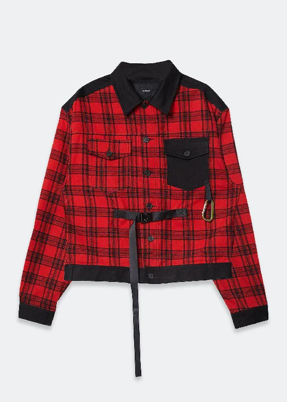 Konus Men's Plaid Shirt Jacket in Red