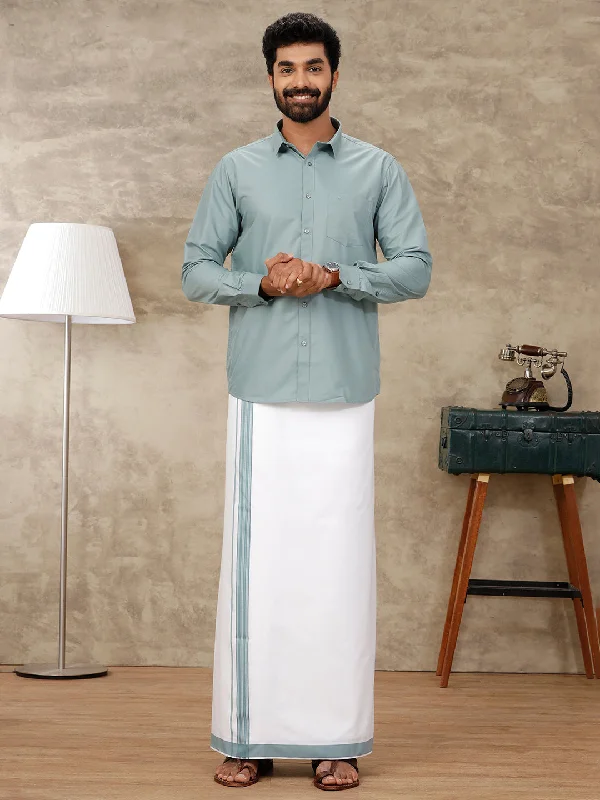 Men Green Matching Border Dhoti & Full Sleeves Shirt Set BB9