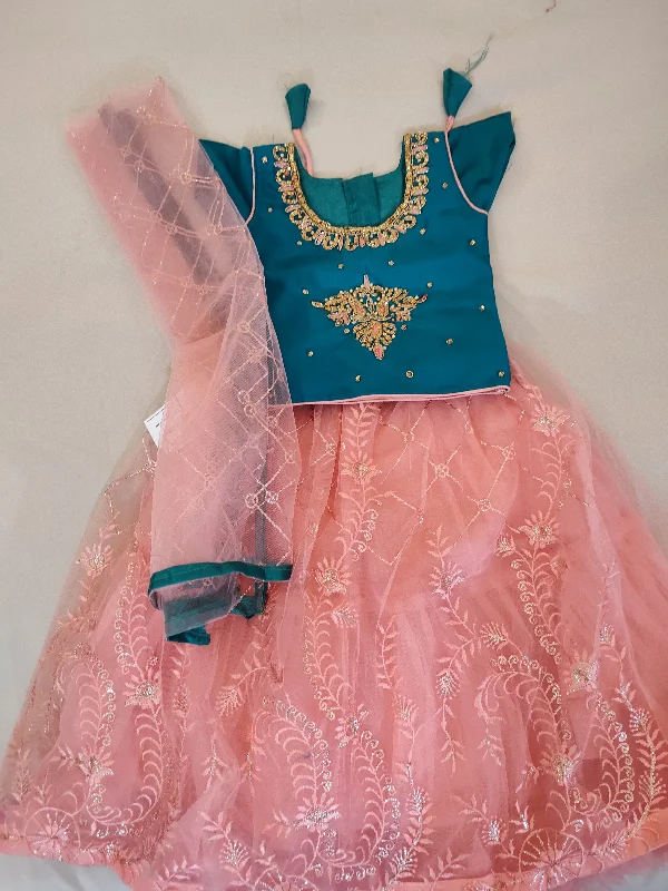 Adorable Pink And Blue Lehenga Set For Kids