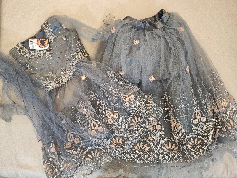 Alluring Gray Color Lehenga Choli With Embroidery Work For Girls