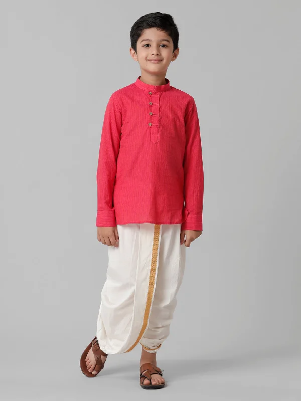 Boys Breeze Cotton Pink Kurta with Cream Elastic Panchakacham Combo COT1