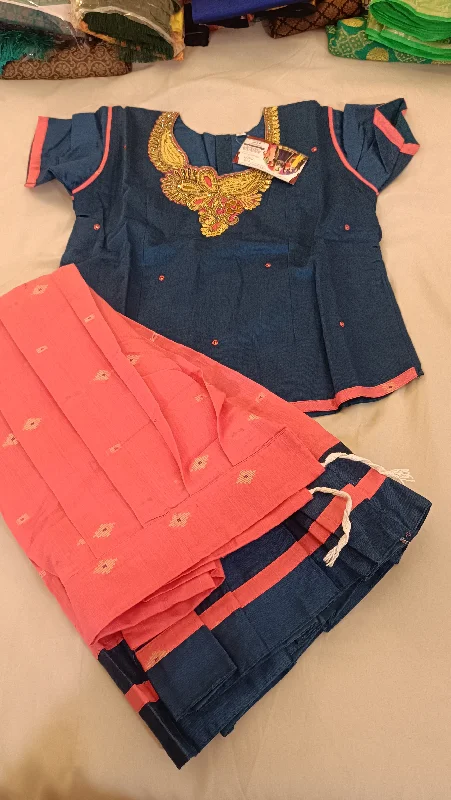 Beautiful Pink And Dark Blue Kids Designer Silk Langa Set