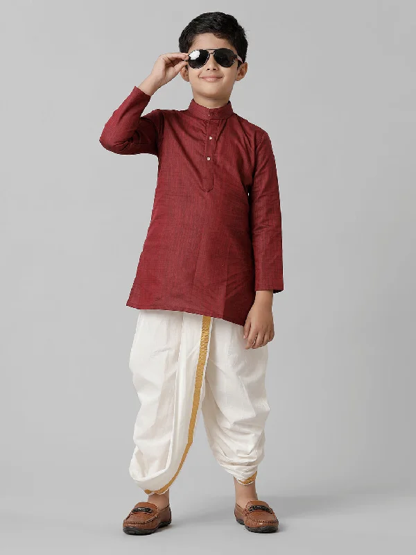 Boys Maroon Kurta with Cream Elastic Panchakacham Combo FS7