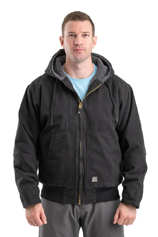 Berne Mens Black 100% Cotton Washed Hooded Jacket