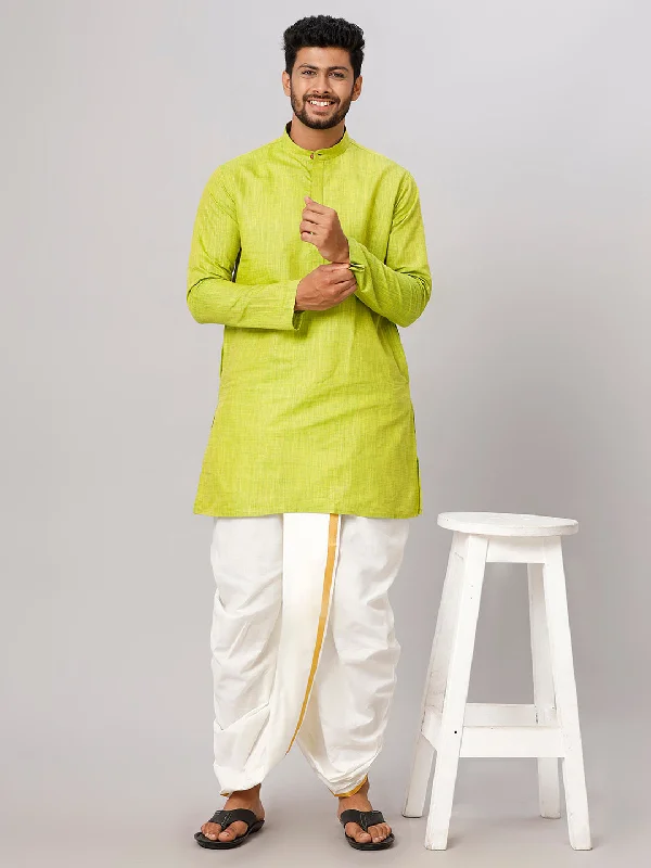 Men Medium Length Kurta with Cream Readymade Elastic Panchakacham Set FS2