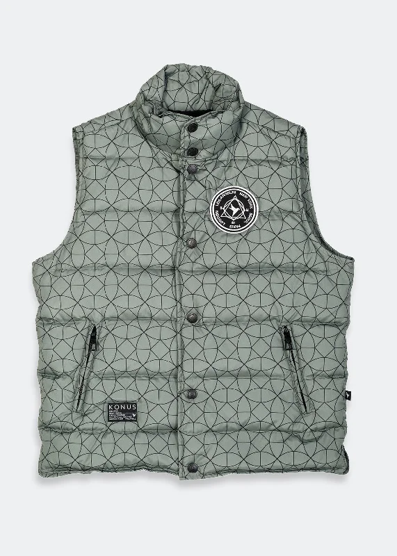 Konus Men's Printed Puffer Vest in Olive