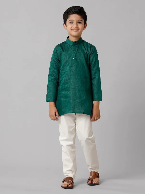 Boys Full Sleeves Dark Green Kurta with Cream Pyjama Pant Combo FS5