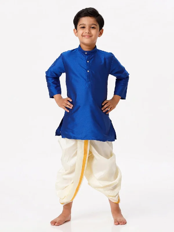 Boys Silk Cotton Full Sleeves Royal Blue Kurta with Panchakacham Combo