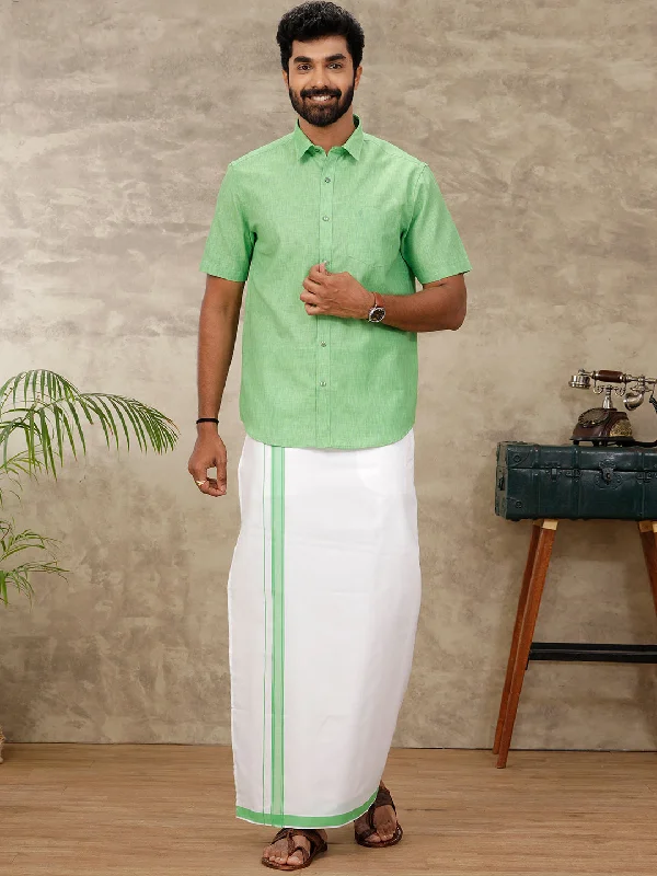 Men Matching Dhoti & Half Sleeves Shirt Set Green CC6