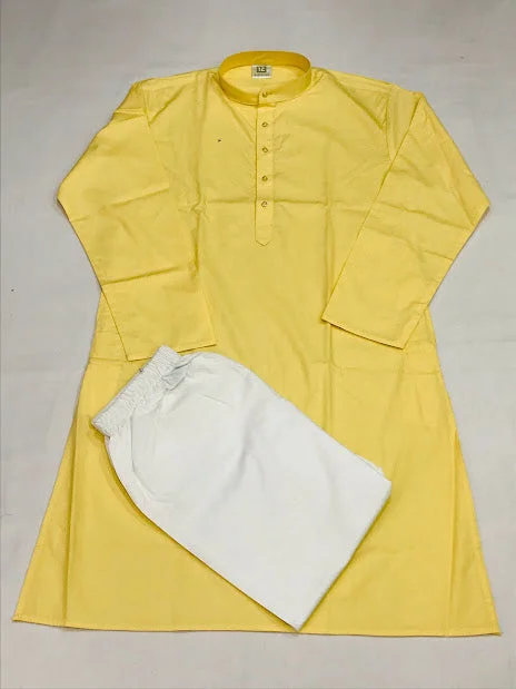 Elegant Yellow Color Cotton Kurta With Pajama Pants For Kids