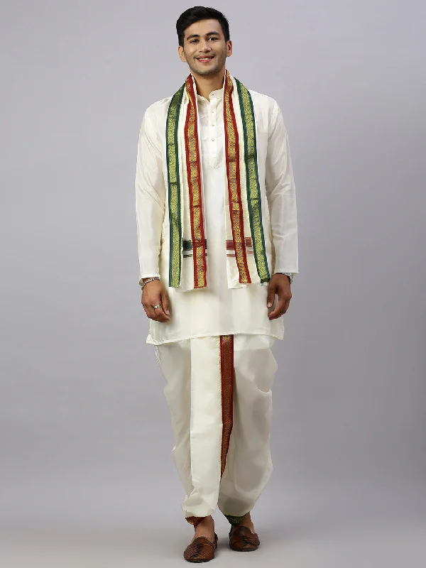 Mens Art Silk Kurta Readymade Elastic Panchakacham & Towel Set