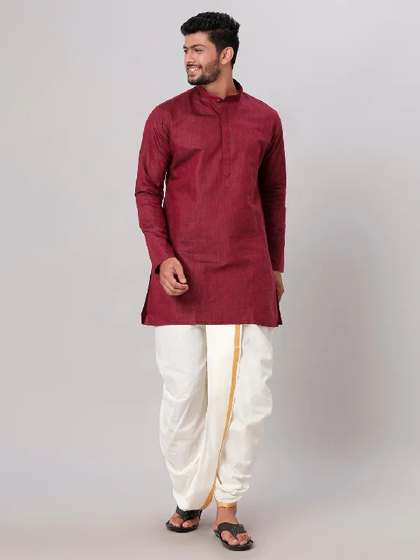 Men Medium Length Kurta with Cream Readymade Elastic Panchakacham Set FS7