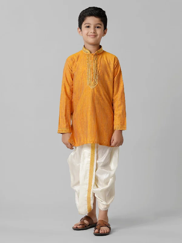 Boys Orange Kurta with Cream Art Silk Panchakacham Combo EMD3