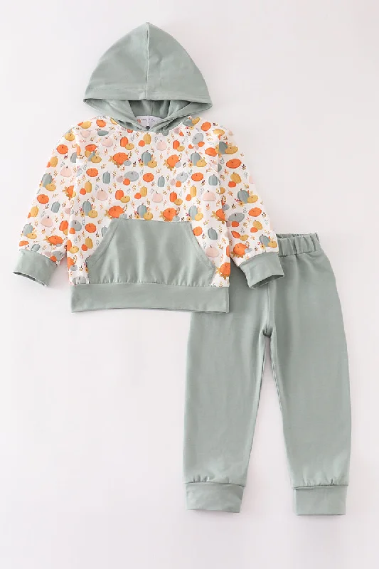 Green pumpkin boy hoodie set