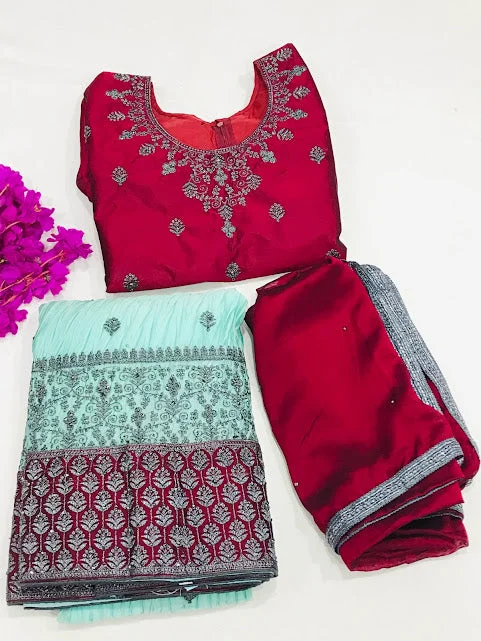 Pleasing Maroon Color Satin Choli With Embroidery Work