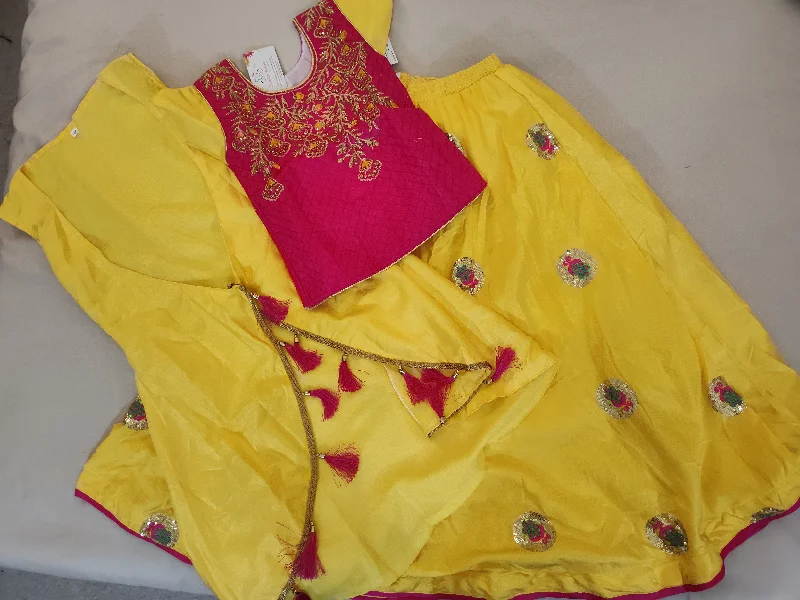 Beautiful Yellow And Pink Lehenga Set With Overcoat