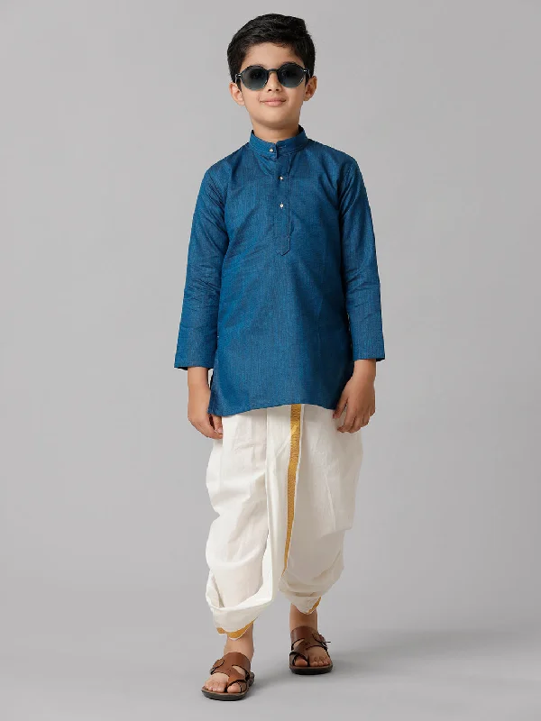 Boys Navy Kurta with Cream Elastic Panchakacham Combo FS8