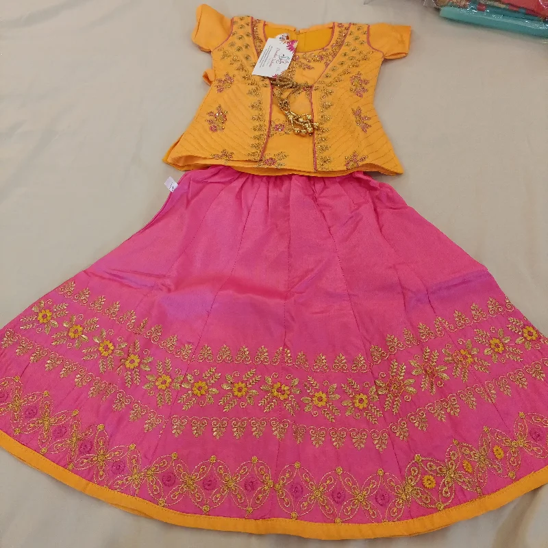 Alluring Yellow And Pink Embroidery And Stone Work Lehenga Choli For children