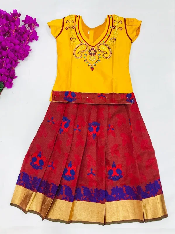 Traditional Yellow Colored Langa Set With Zari Work