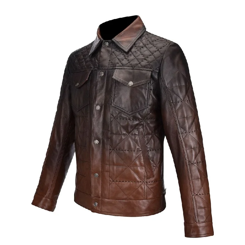 H277COC - Cuadra brown casual fashion lambskin quilted blouson jacket for men