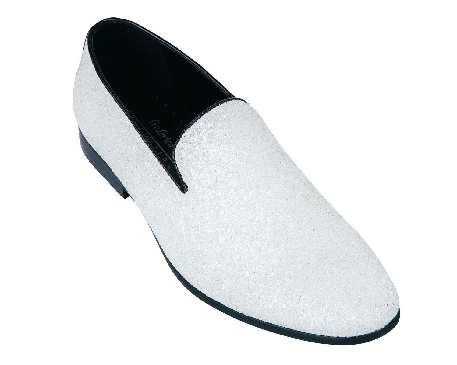 White Sparkle Slip On Men's Shoes