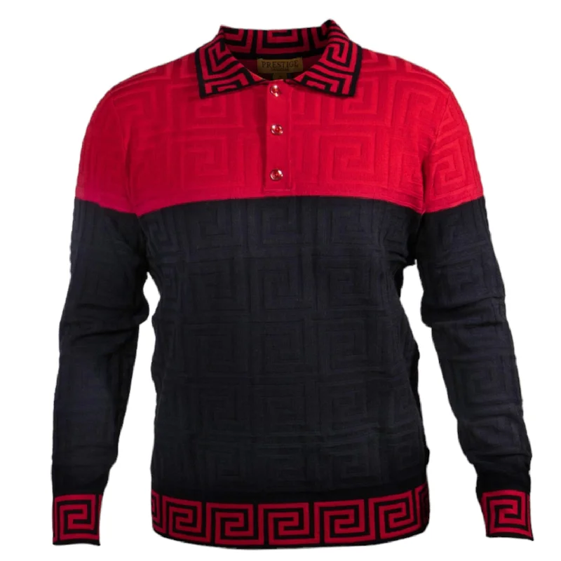 Prestige Greek "halfi" Polo Sweater (Red/Black) 464