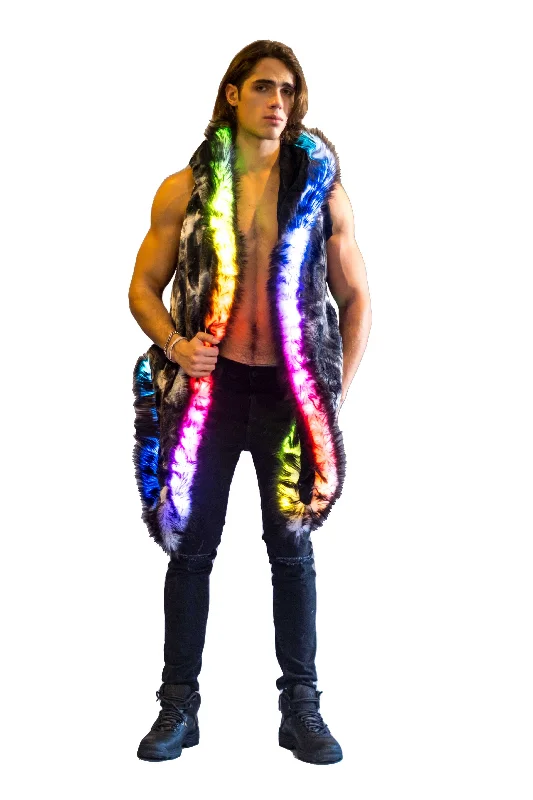 Men's LED Fur Vest in "Black & White Tye Dye"