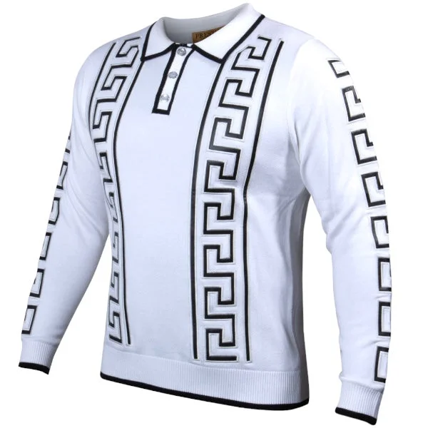 Prestige Greek Key "Malbac" Polo (White/Black) 361