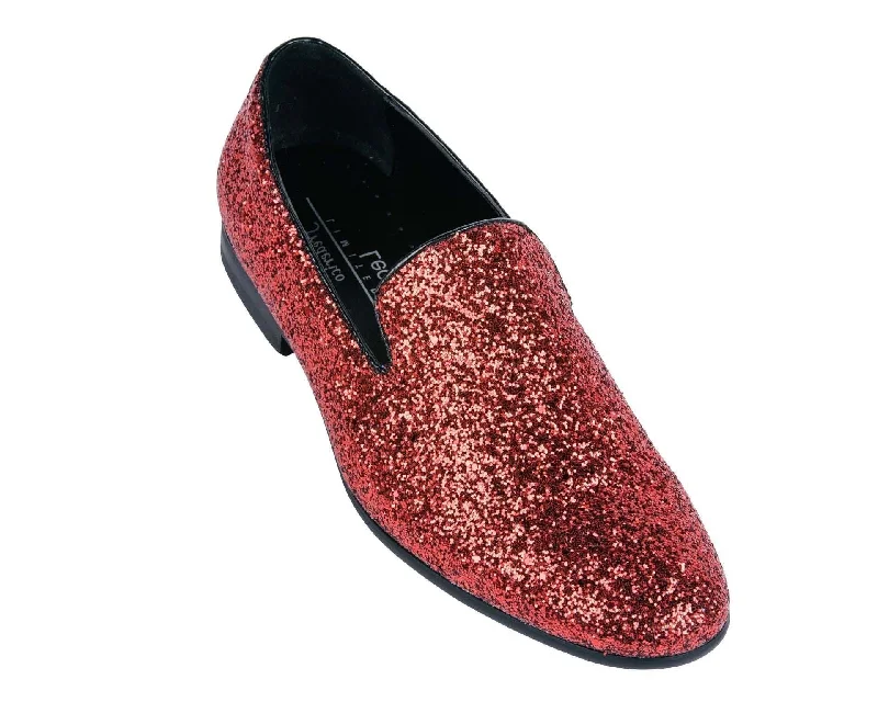 Red Sparkle Slip On Men's Shoes