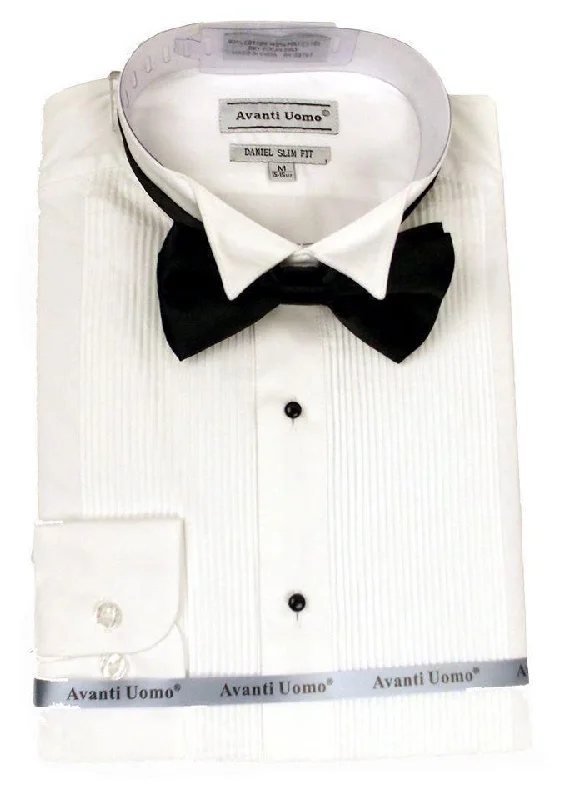 Slim Fit Tuxedo Shirt Color White with Black Bow