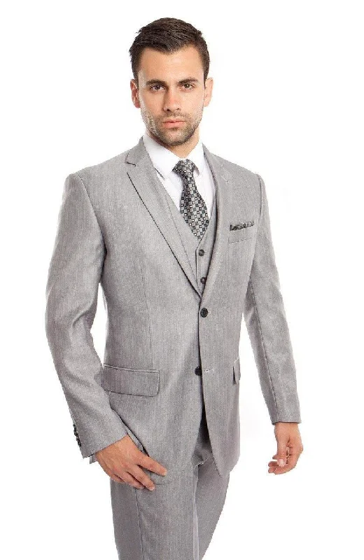 TAZIO COLLECTION-LIGHT GREY TEXTURED 3 PIECE SUIT