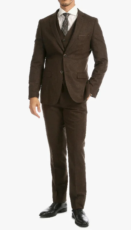 Tweed Men's Slim Fit 3 Piece Suit in Cognac