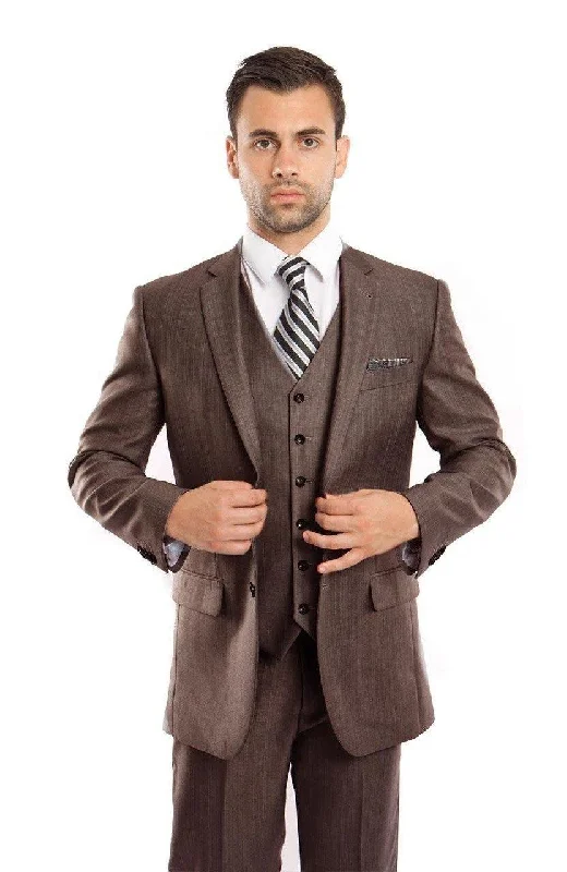 TAZIO COLLECTION-BROWN TEXTURED 3 PIECE SUIT