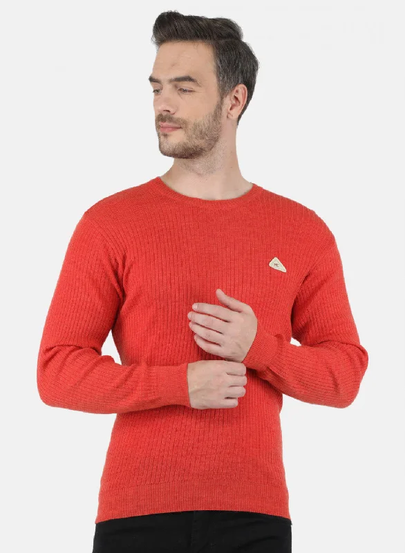 Men Orange Solid Pullover