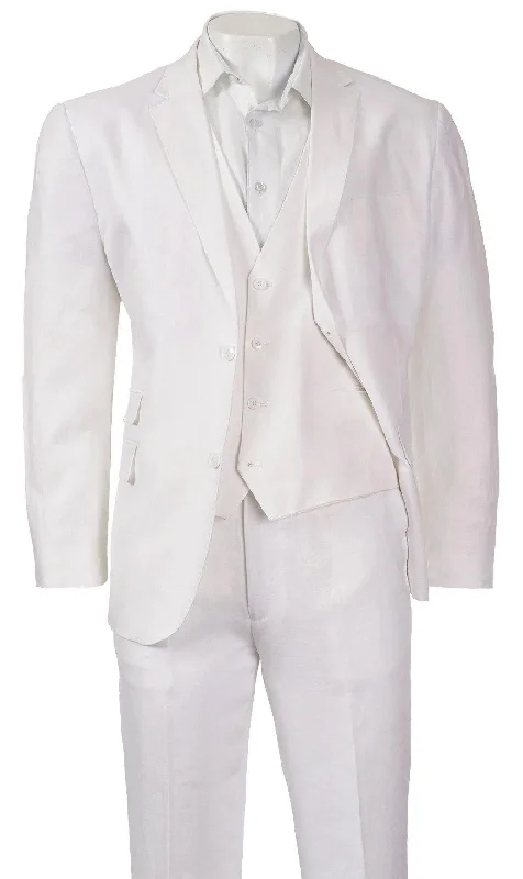 Men's Linen 3 PC Suit color White by inSerch