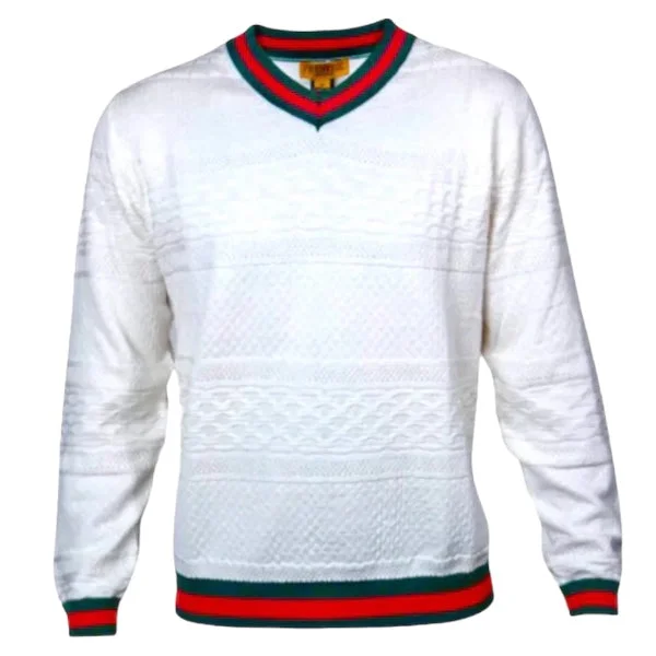 Prestige Vneck Sweater (White/Green/Red) 463