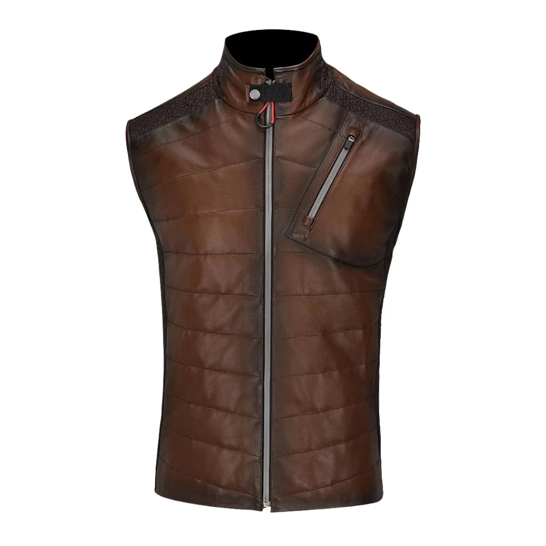 H340COC - Cuadra brown casual fashion lambskin leather vest for men