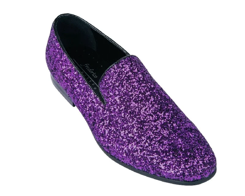 Purple Sparkle Slip On Men's  Shoes